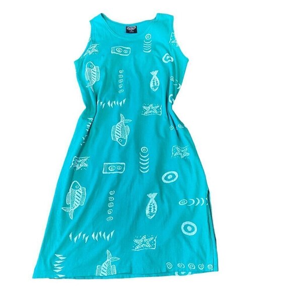 EXIST Beach Fish Graphic Print Sleeveless T-Shirt/Tank Midi Dress M Cotton - Picture 2 of 8
